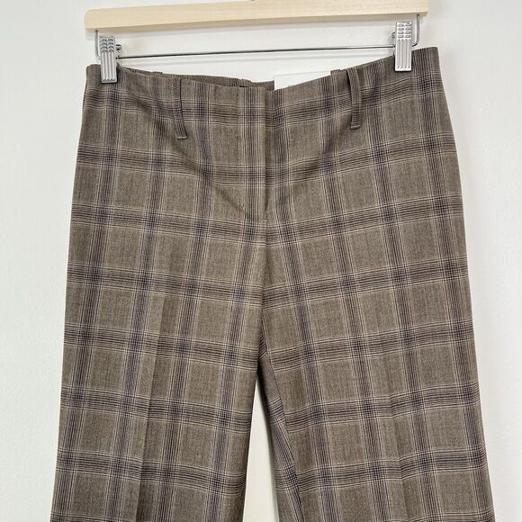 Express Editor Flare Leg Trouser Low Rise Sexy Waist Plaid NEW Size 4 Tan Brown - Picture 3 of 11